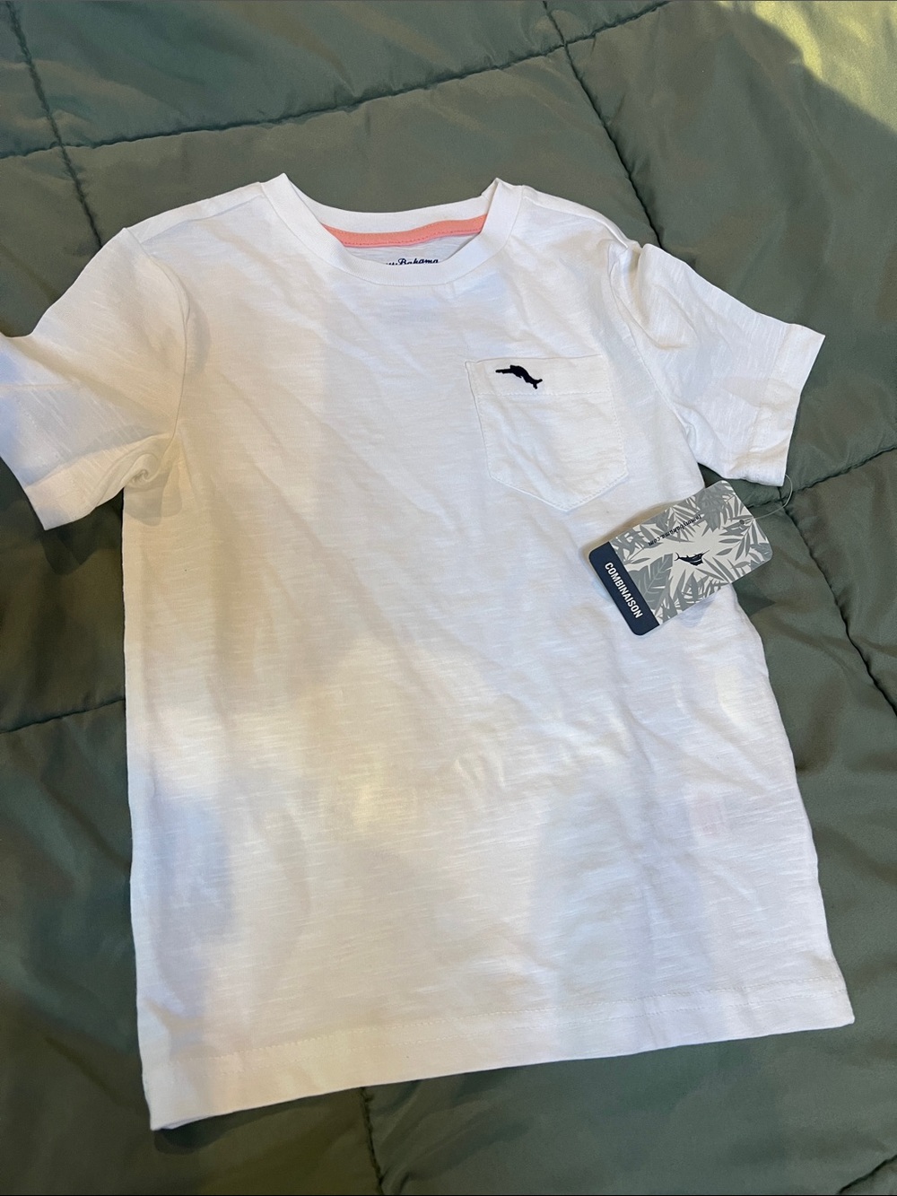 Tommy Bahama White Short-Sleeve Pocket Tee with Navy Fish Logo